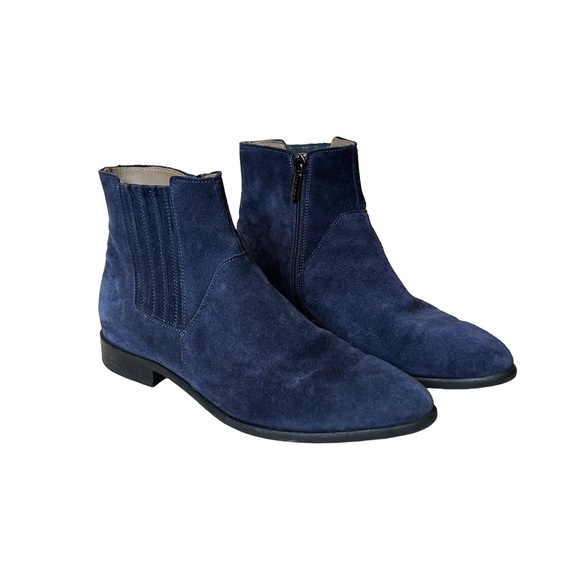 Italeau Vero Cuoio Navy Blue Suede Chelsea Boots - Picture 1 of 14